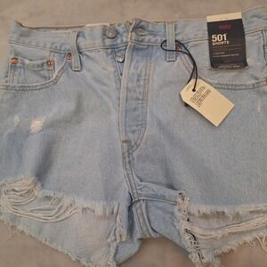 New Levis 501 Shorts Sz 29 Lt Blue Distressed High Rise Denim Cutoffs Buttonfly
